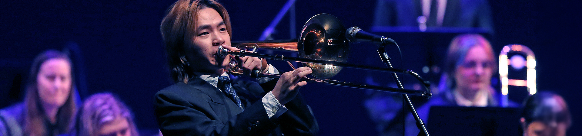 Trombone student performing in the Jazz Ensemble