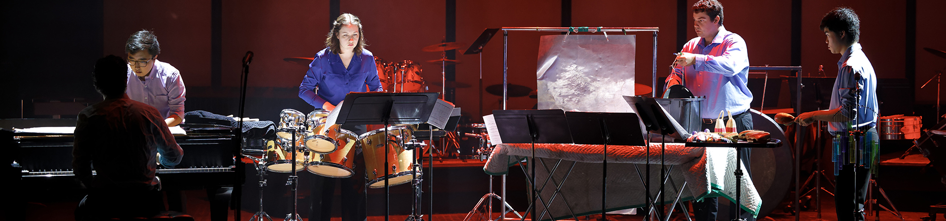 Percussion students performing on stage