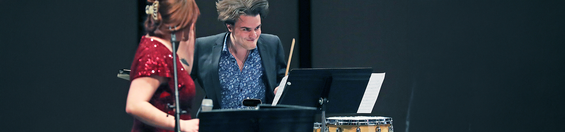 Student drummer performing in the Salsa Band