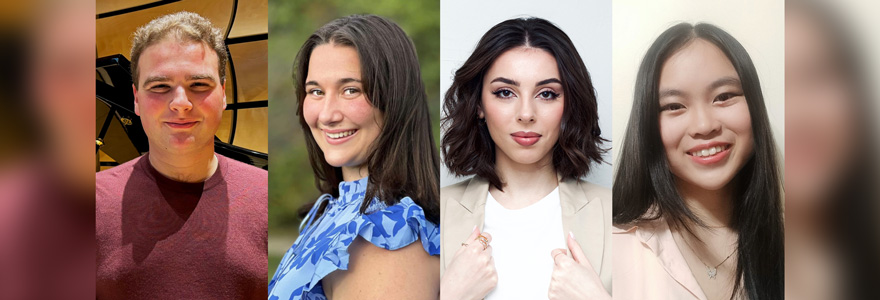 (l to r) Julian Trippell, violin; Amy Godin, voice; Daria Kharchenko, voice; Sophie Huang, piano