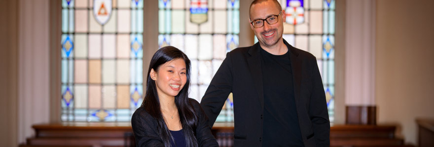 (L to R) Tracy Wong and Mark Ramsay, 2024-25 recipients of Western’s Vice-Provost (Academic Programs) Award for Excellence in Collaborative Teaching. Photo: Christopher Kindratsky/Western Communications