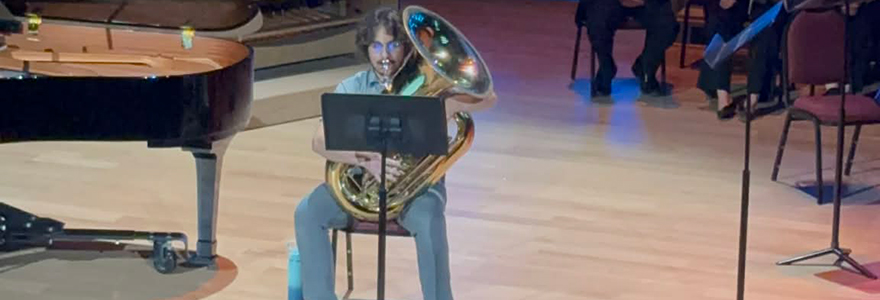 Daniel Montaseri, tuba, playing at Stars of the Festival concert on May 27