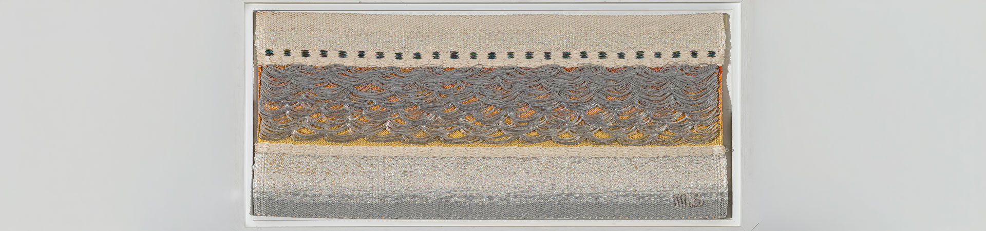 Micheline Beauchemin, Le Fleuve St. Laurent, n.d., metallic and mixed fibres on board. Gift of Lew Benvenuto in memory of Eleanor Taylor Benvenuto, 2015. Collection of McIntosh Gallery, Western University.