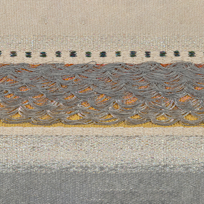 Micheline Beauchemin, Le Fleuve St. Laurent, n.d., metallic and mixed fibres on board. Gift of Lew Benvenuto in memory of Eleanor Taylor Benvenuto, 2015. Collection of McIntosh Gallery, Western University.