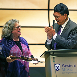 Dean Betty Anne Younker with President Amit Chakma, Music Building Grand Opening October 2018