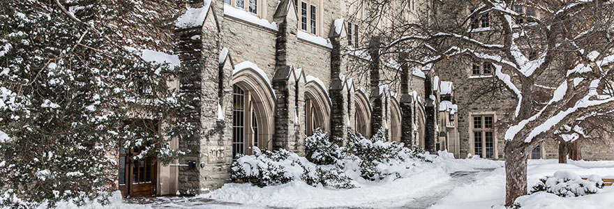 Talbot College exterior with snow