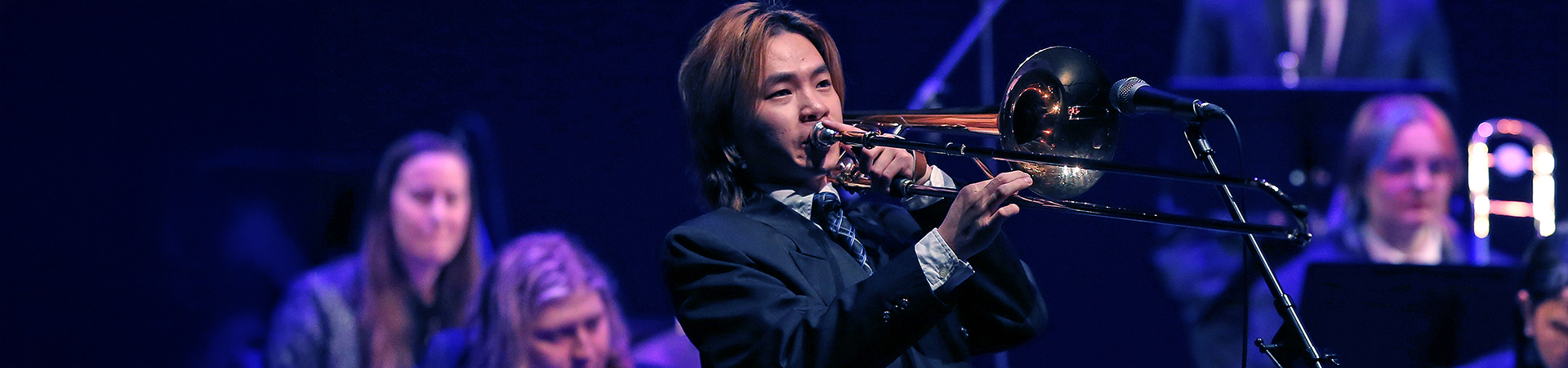 Trombone player performing in the Jazz Ensemble