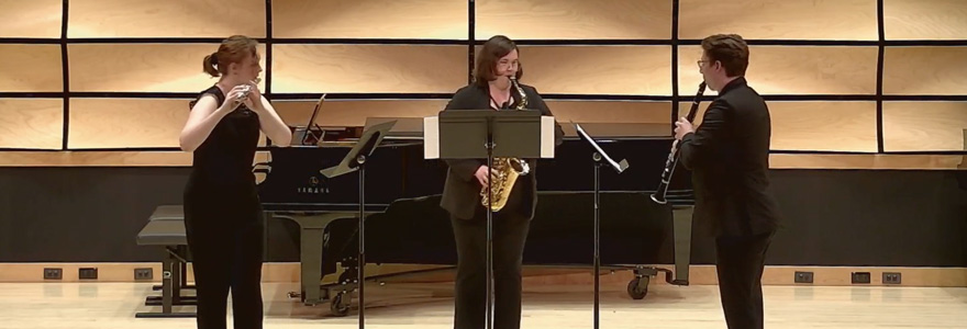 (L to R) Caedwyn Boyd, flute, Danielle McAfee, saxophone, and Ryan Miller, clarinet