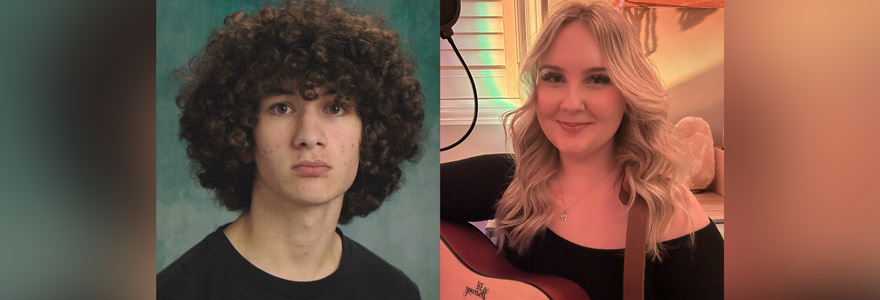 (l to r) Composition grand prize winner Logan Ouimet, Songwriting grand prize winner Alyssa Zahtila