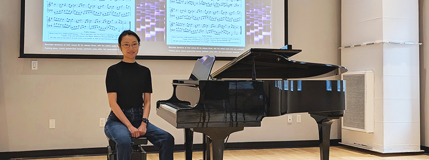 Master's student Yining Yang at the Don Wright Faculty of Music