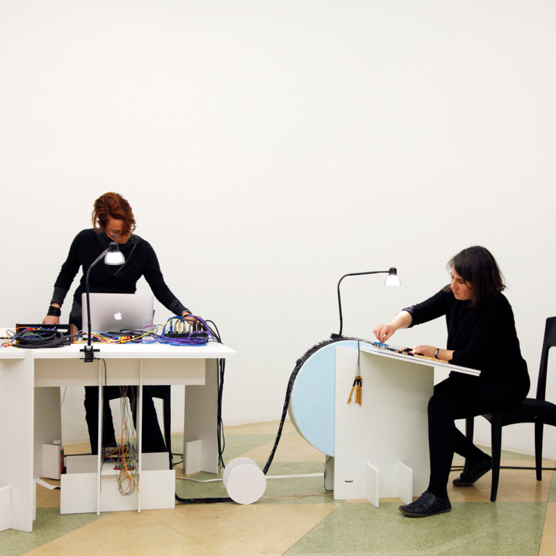 Paula Matthusen (bobbin lace) and Olivia Valentine (electronics) perform "between systems and grounds"