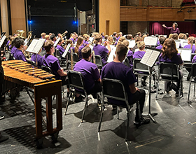 Conductor leading a band on stage
